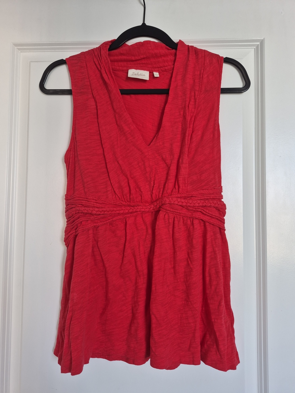 Anthropologie Red Sleeveless V-Neck Ruched Waist Camisole
